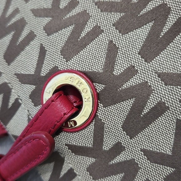 Michael Kors Red Handle Canvas Tote Bag Jet Set Messenger - Picture 4 of 9